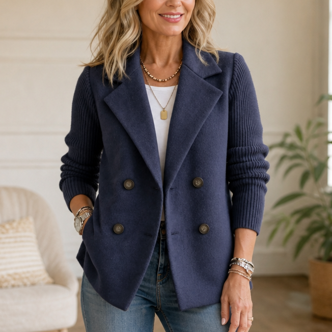 Wearbella Knit Sleeve Blazer - Women's Double Breasted