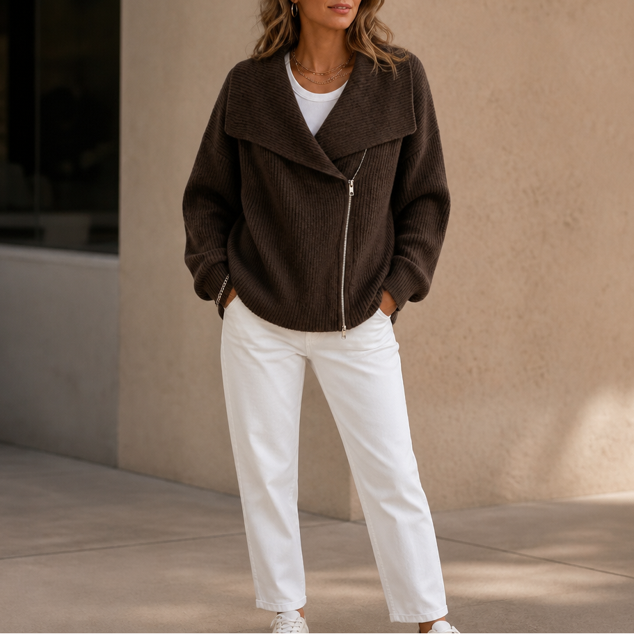 Wearbella Diagonal Zip Knit Jacket - Women's Ribbed Jacket