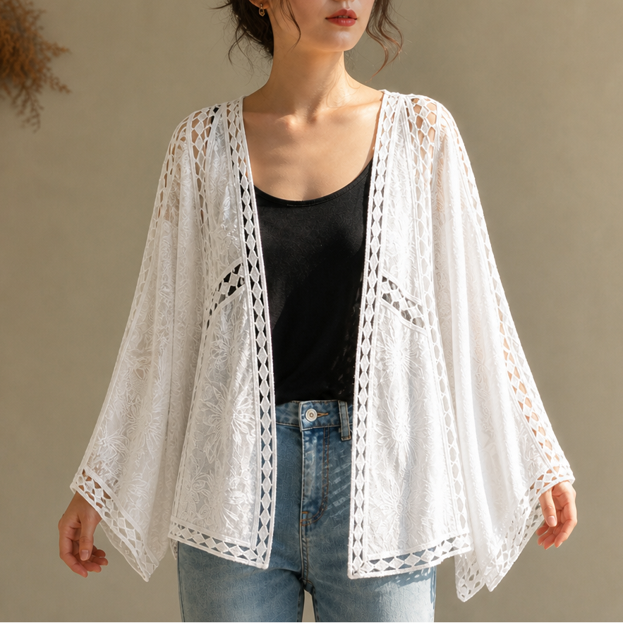 Wearbella Crochet Trim Cardigan - Women's Open Front Knit