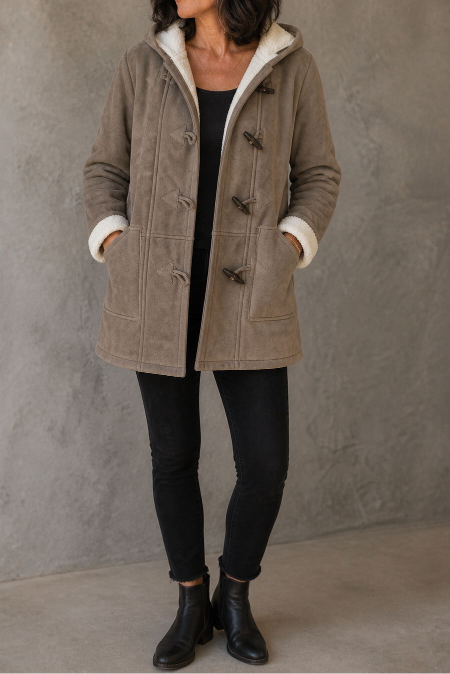 Suedeluxe Faux Suede Coat - Hooded Plush Lined Women's Coat