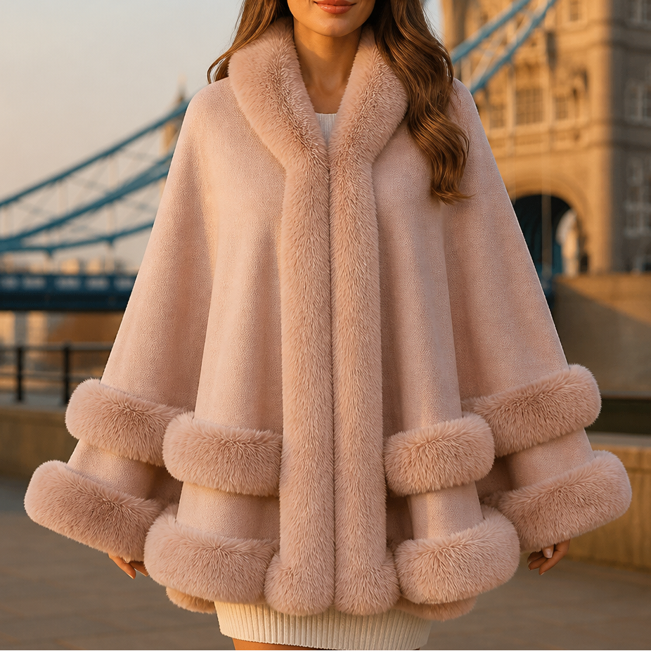 Wearbella Faux Fur Trim Cape Coat - Women's Hooded Knit