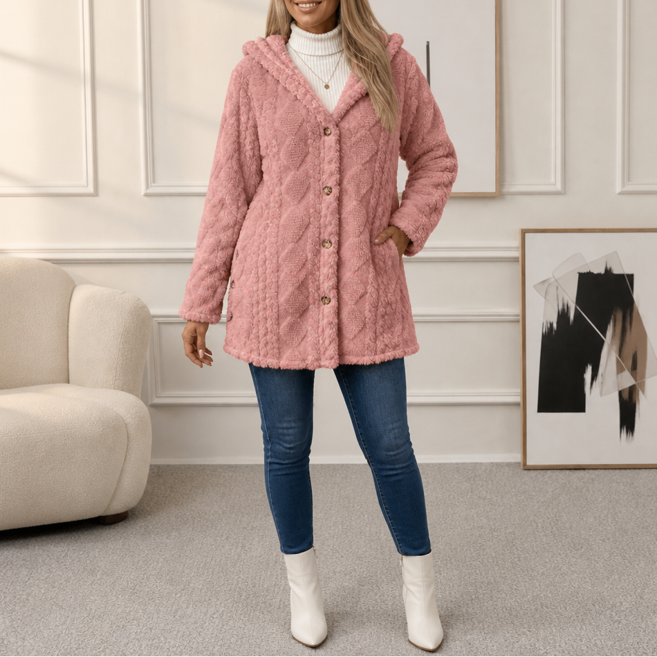 Wearbella Diamond Jacquard Hooded Coat - Women's Plush Coat