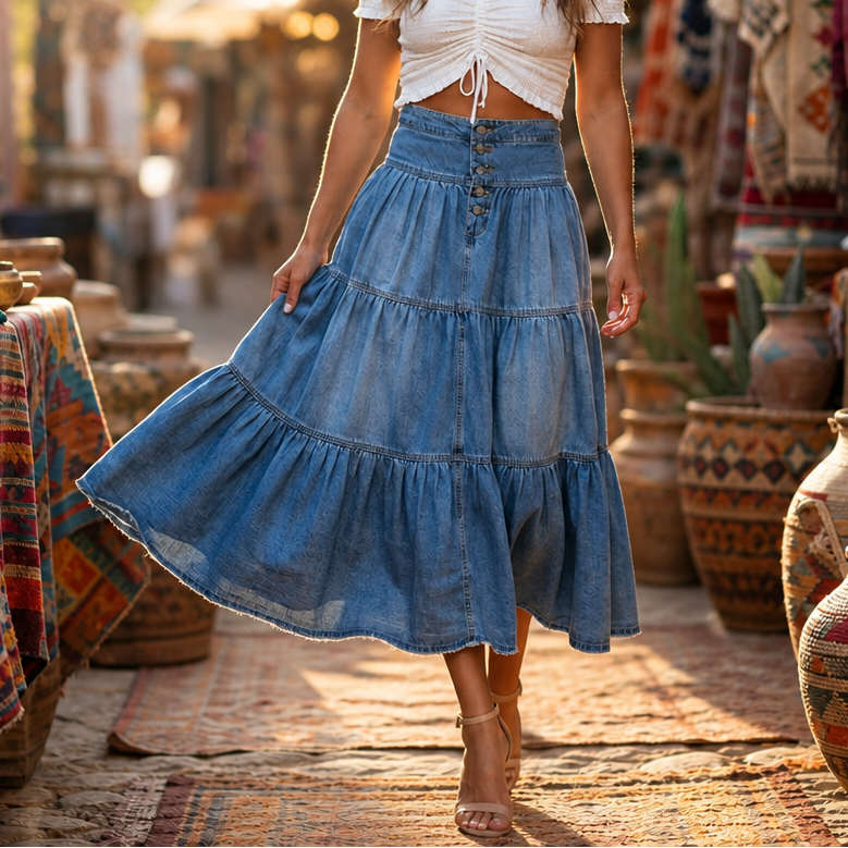 Tierlyn Tiered Maxi Skirt - High Waist Women's A-Line Skirt
