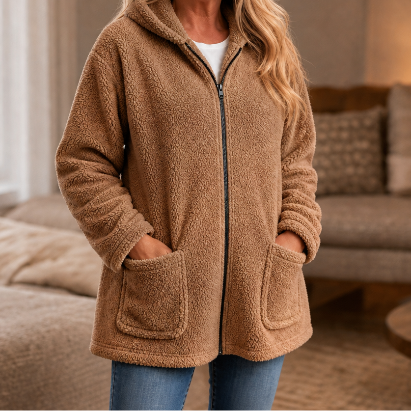 Cozelle Plush Hooded Zip-Up Jacket - Women's Oversized