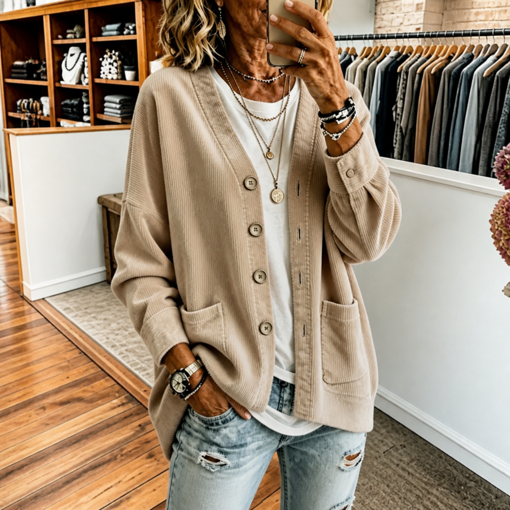 Corduvale Corduroy Cardigan - Women's Open Front V-Neck