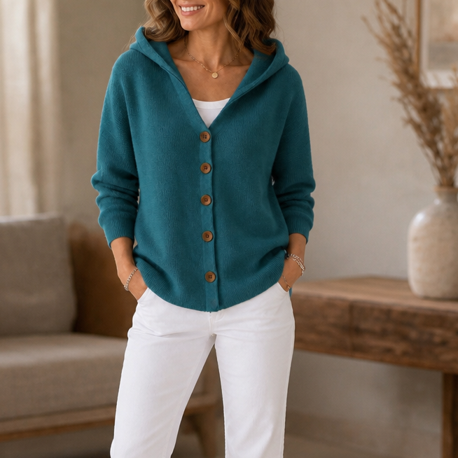 Teri Hooded Cardigan - Button Front Women's Flared Knit