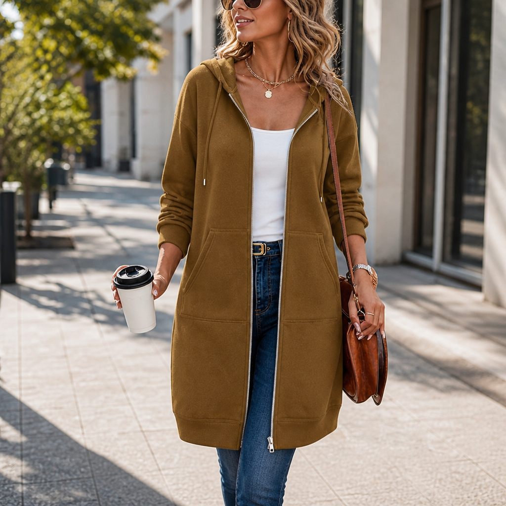 Coziluxe Hooded Cardigan - Women's Zip Front Long Knit