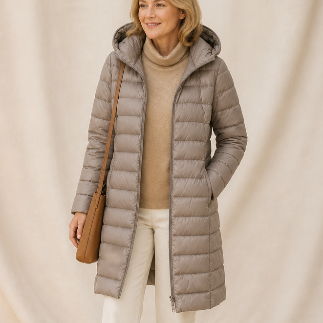 Veluna Long Quilted Puffer Coat - Women's Flared Puffer