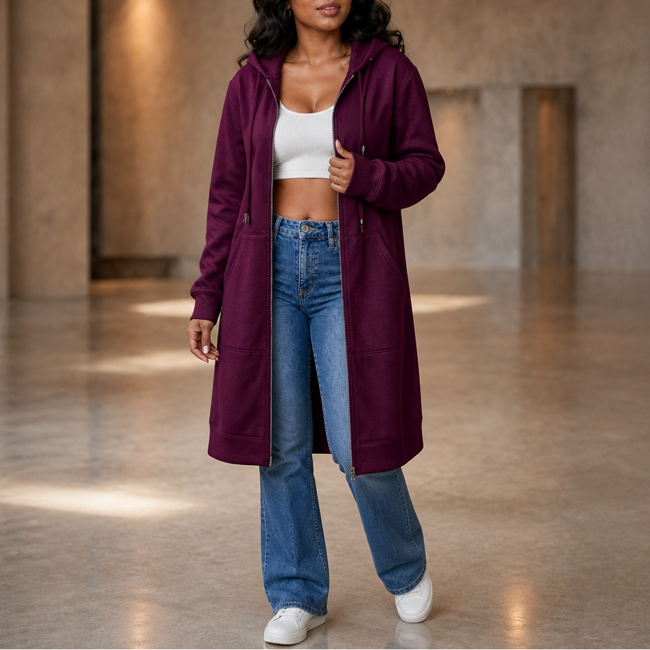 Cozyline Fleece-Lined Hoodie - Tunic Length Women's Zip Top