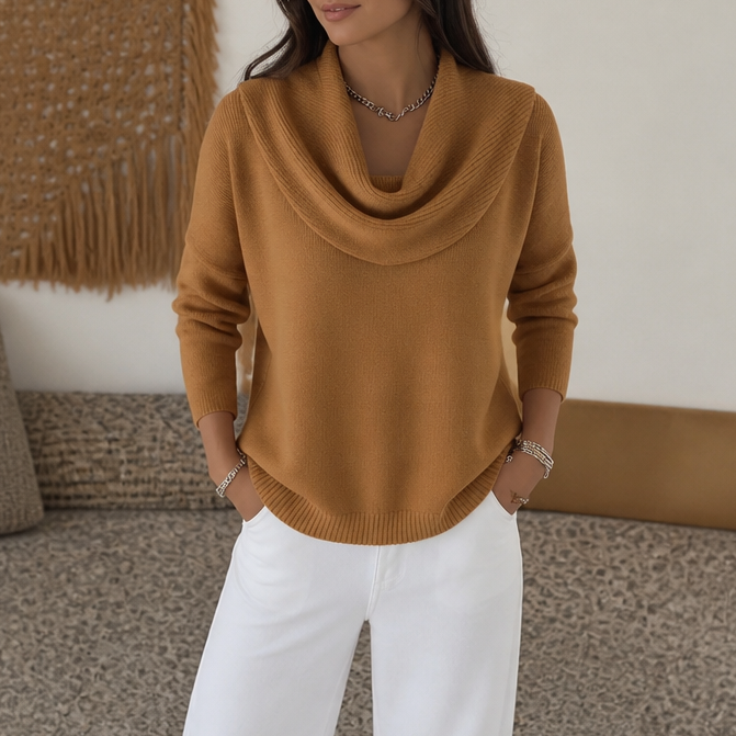 Draveline - Cowl Neck Drape Women's Knit Sweater