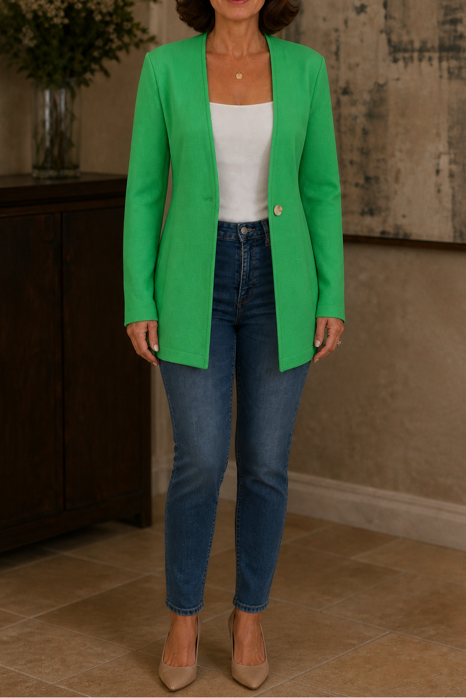 Linevalle A Line Blazer - Women's V Neck One Button Blazer