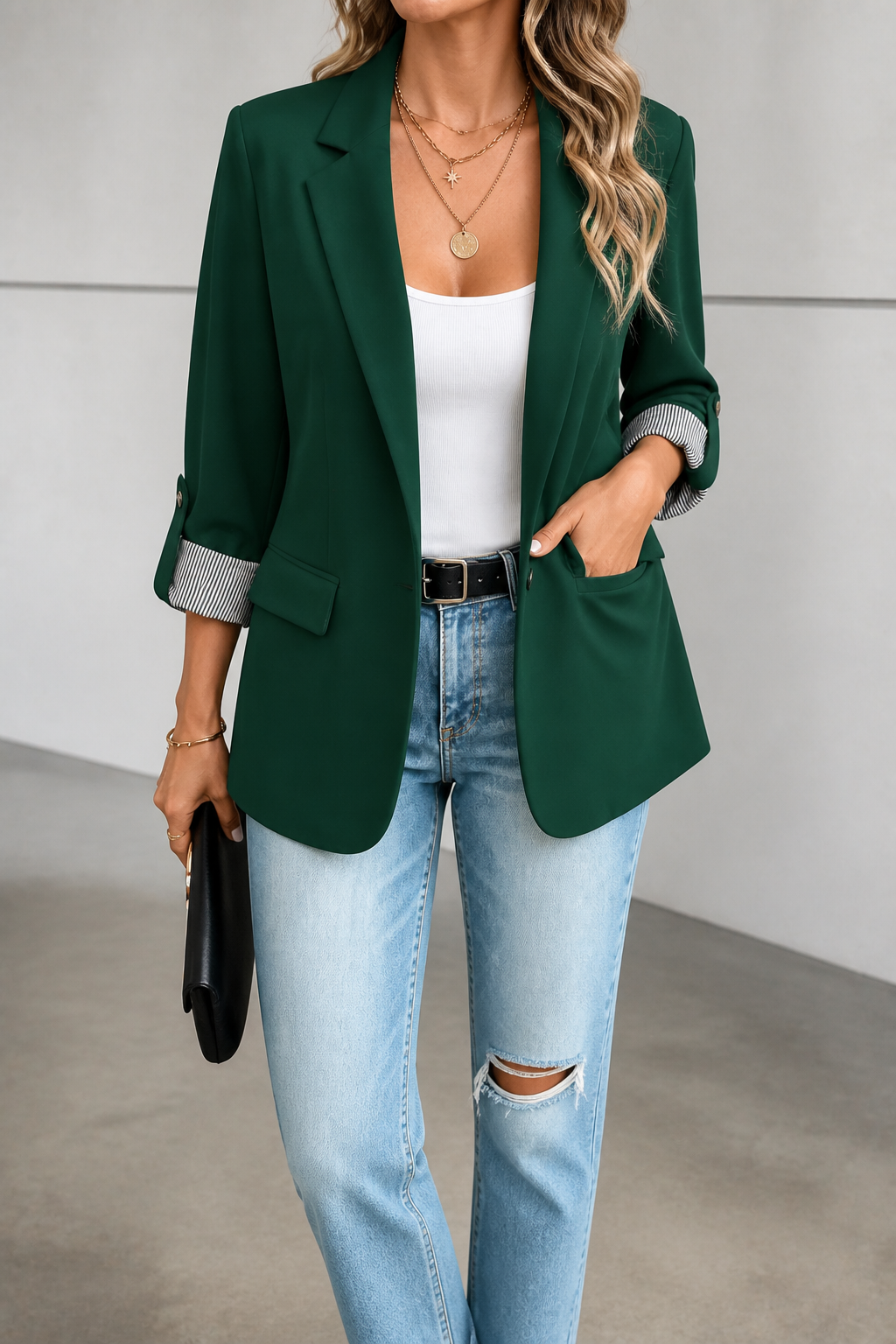 Cuffley Tailored Blazer - Women's Striped Cuff Long Blazer