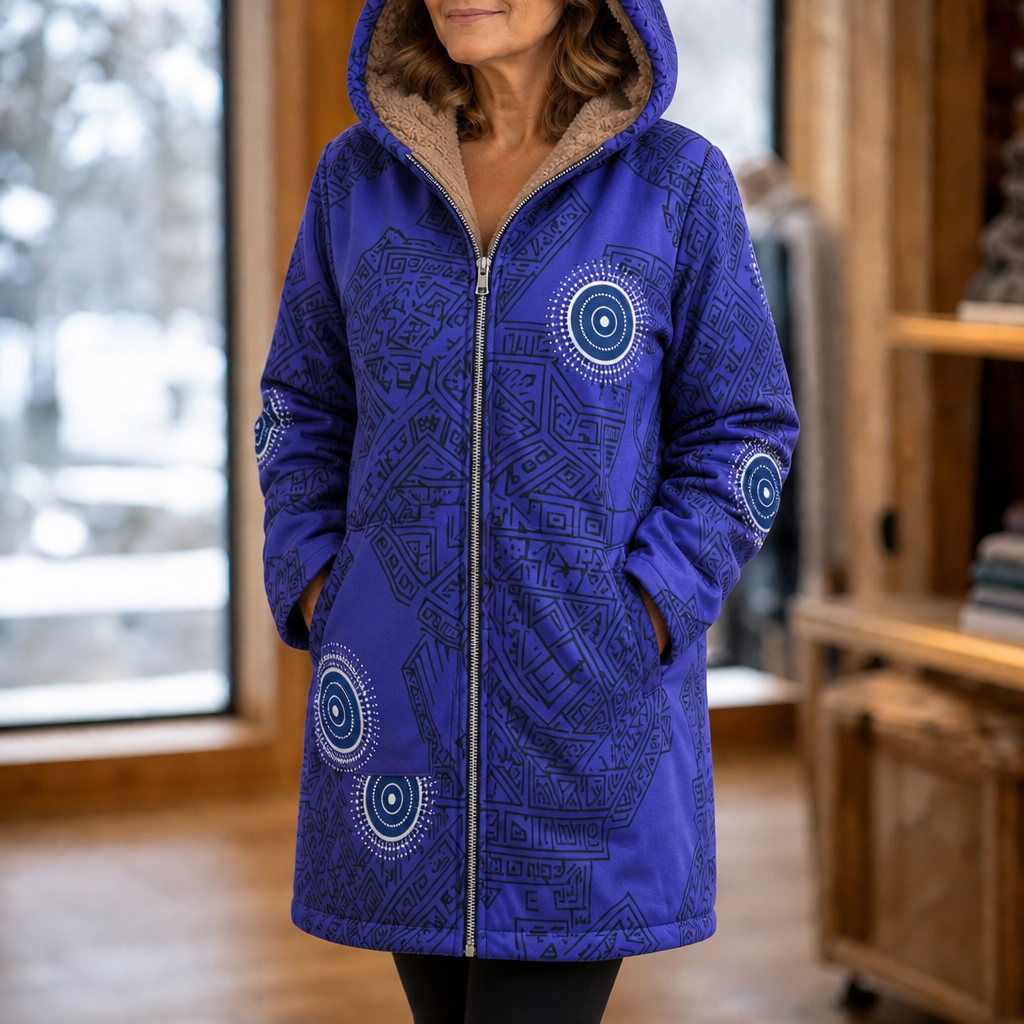 Leaf & Loom Printed Winter Coat - Hooded Women's Fleece