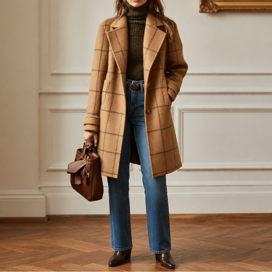Wearbella Plaid Coat - Women's Oversized Two Button Coat