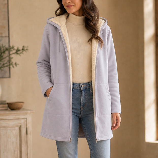 Cozelle Hooded Jacket - Women's Fleece Lined Look Mid Coat