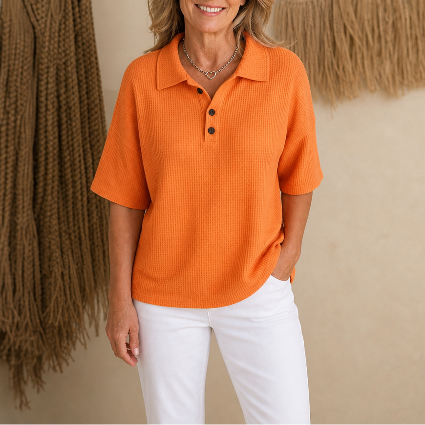 Waffield Waffle Knit Polo - Women's Open Collar Top