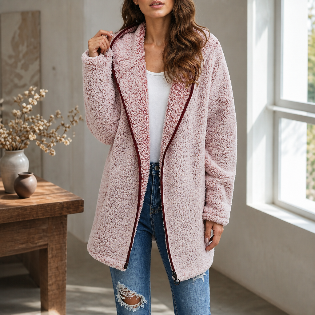 Cozyelle Plush Hooded Cardigan - Women's Fleece-Look Knit