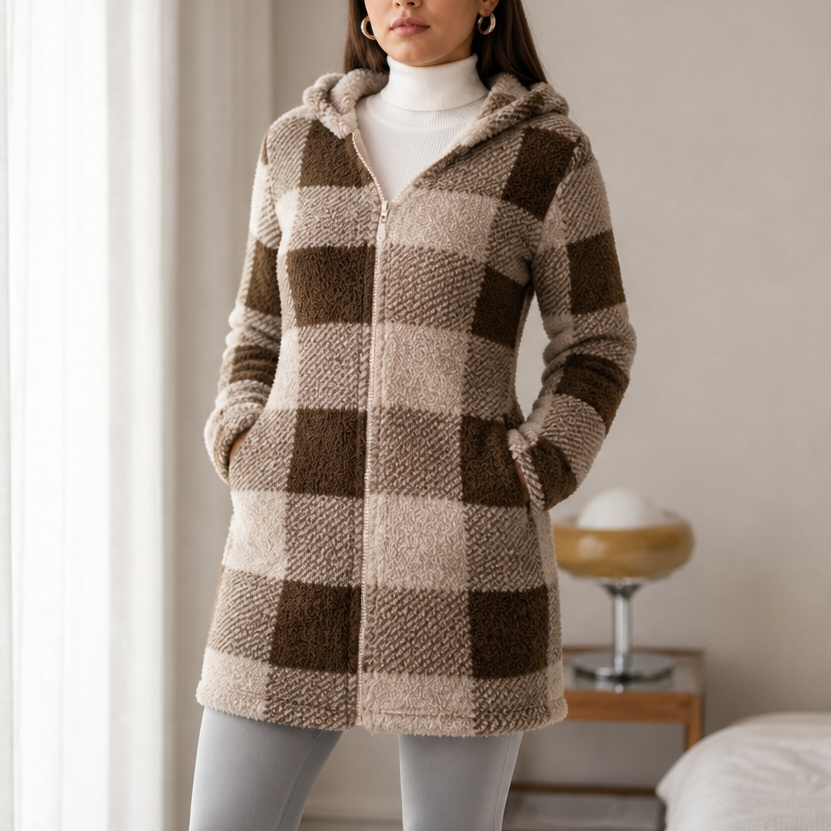 Checkhaven Buffalo Check Jacket - Hooded Zip Women's Coat