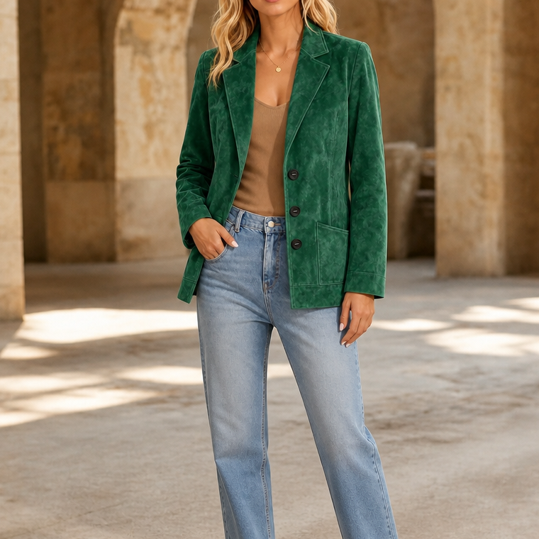 Suedelle Faux Suede Blazer - Women's Notch Collar Blazer