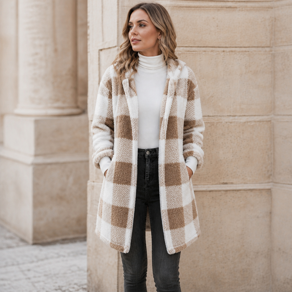 Plaidelle Plaid Hooded Cardigan - Oversized Women's Fleece
