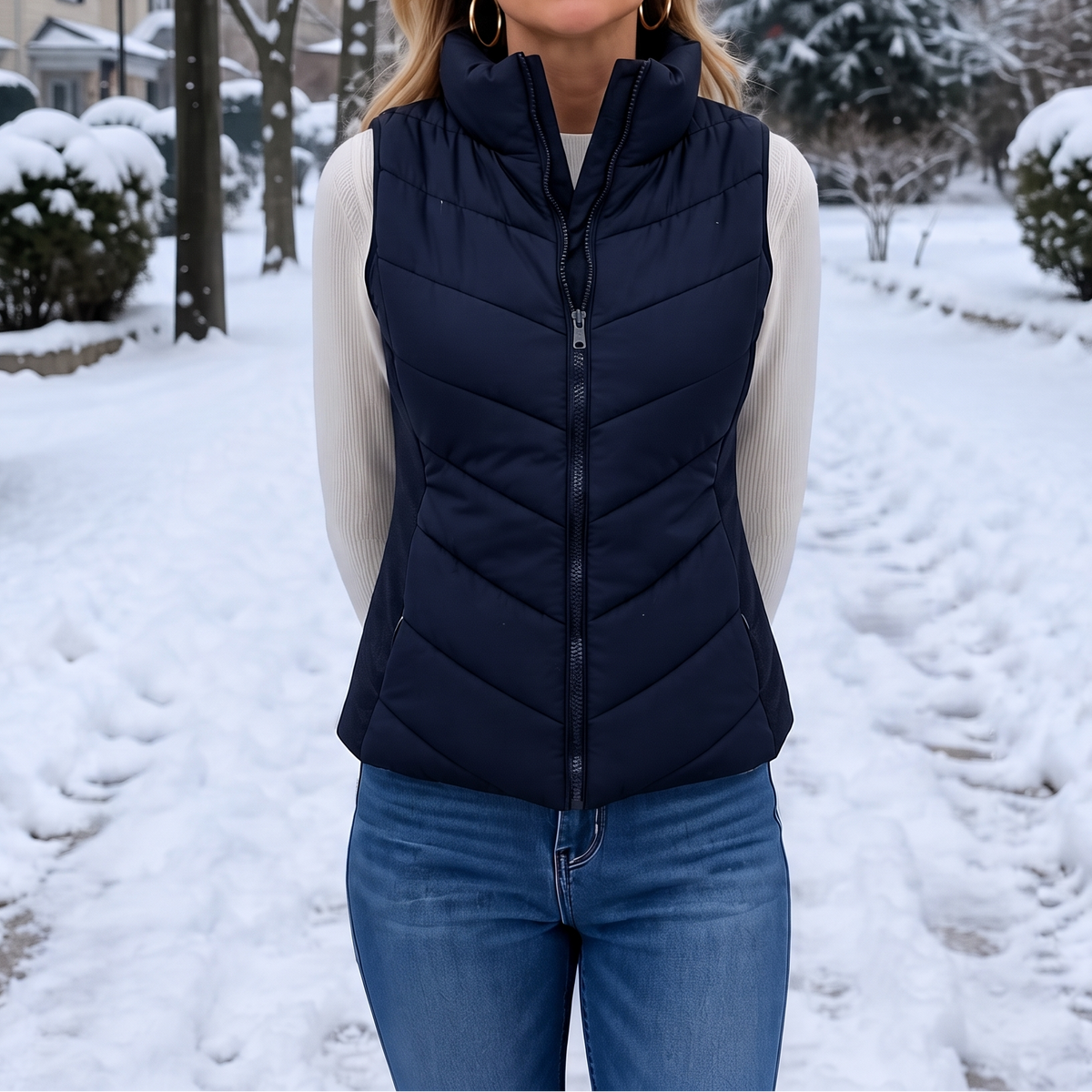 Layerly Quilted Puffer Vest - Women's Stand Collar Gilet