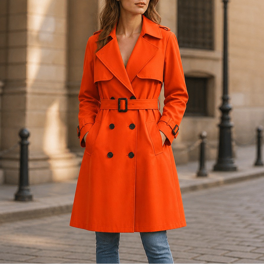 Winterly Belted Trench Coat - Women's Mid-Length Coat