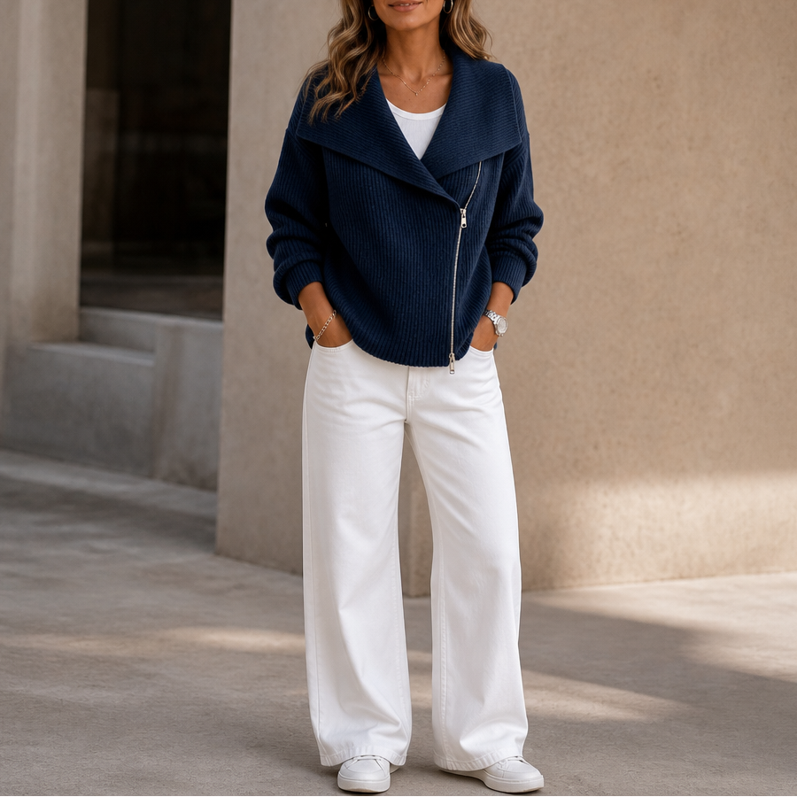 Wearbella Diagonal Zip Knit Jacket - Women's Ribbed Jacket