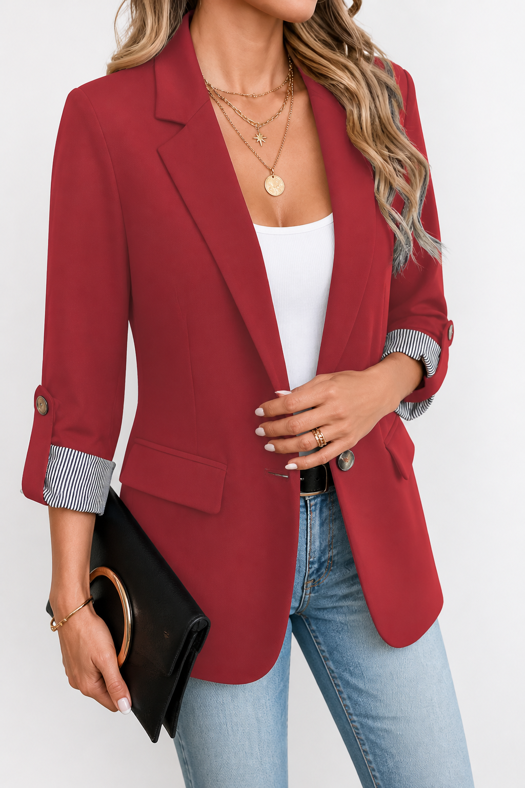 Cuffley Tailored Blazer - Women's Striped Cuff Long Blazer