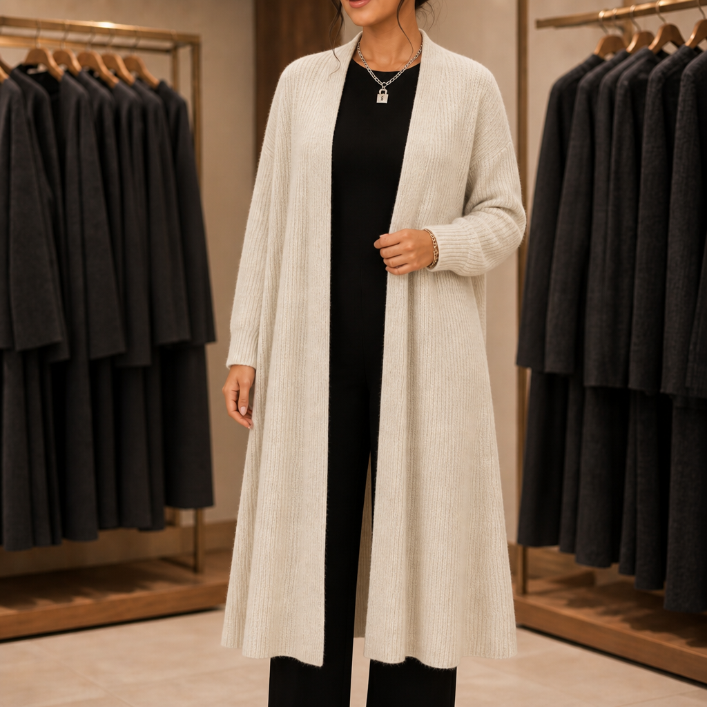 Ribbella Ribbed Longline Cardigan - Women's Long Knit