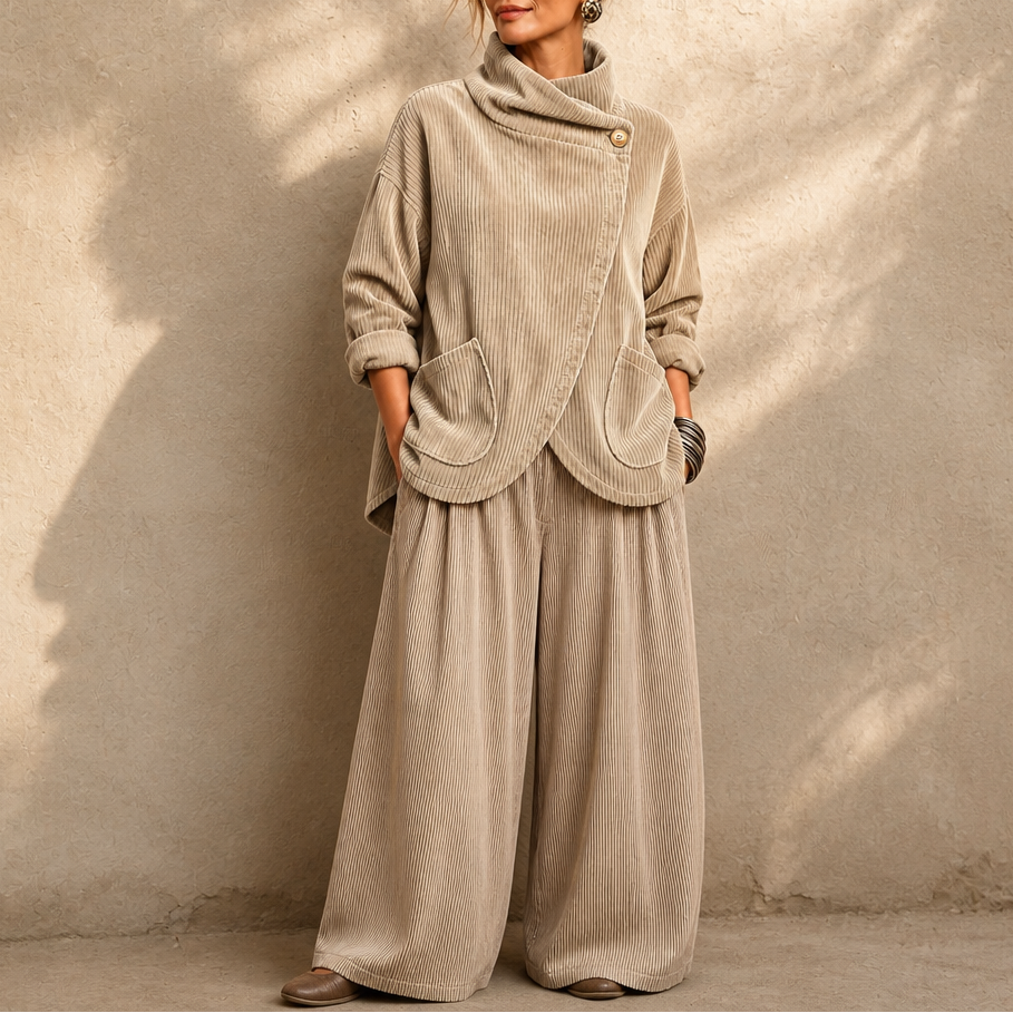 Draperly Corduroy Poncho - Hooded Women's Asymmetric Top