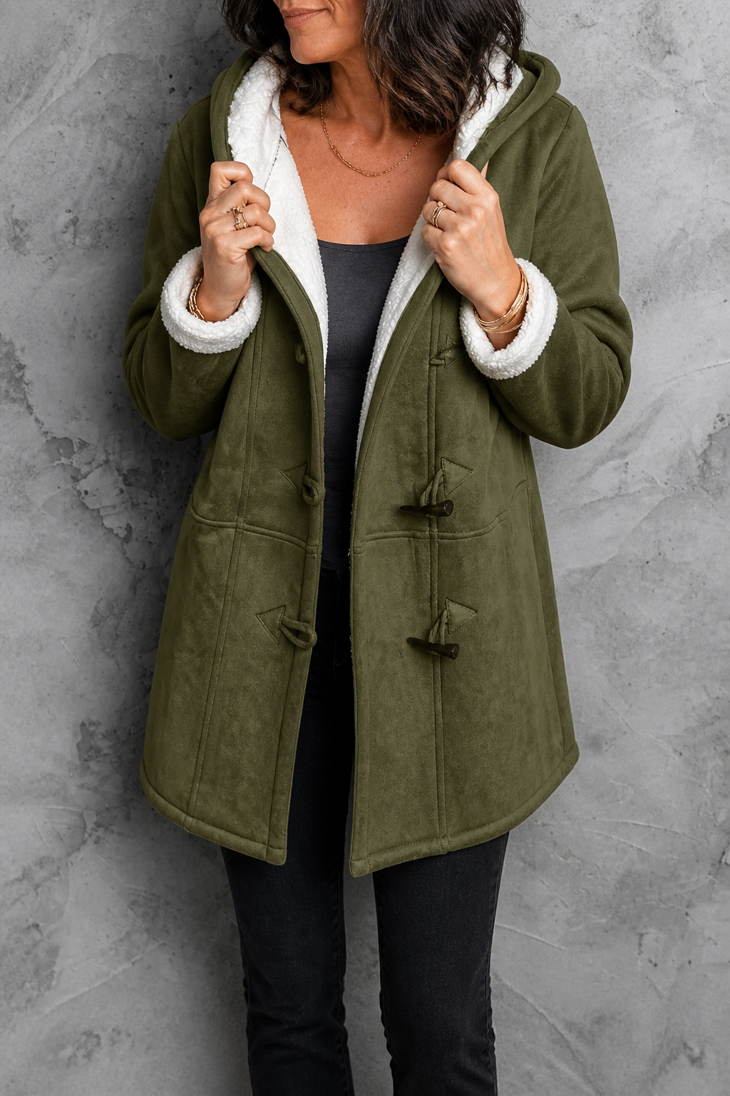Suedeluxe Faux Suede Coat - Hooded Plush Lined Women's Coat
