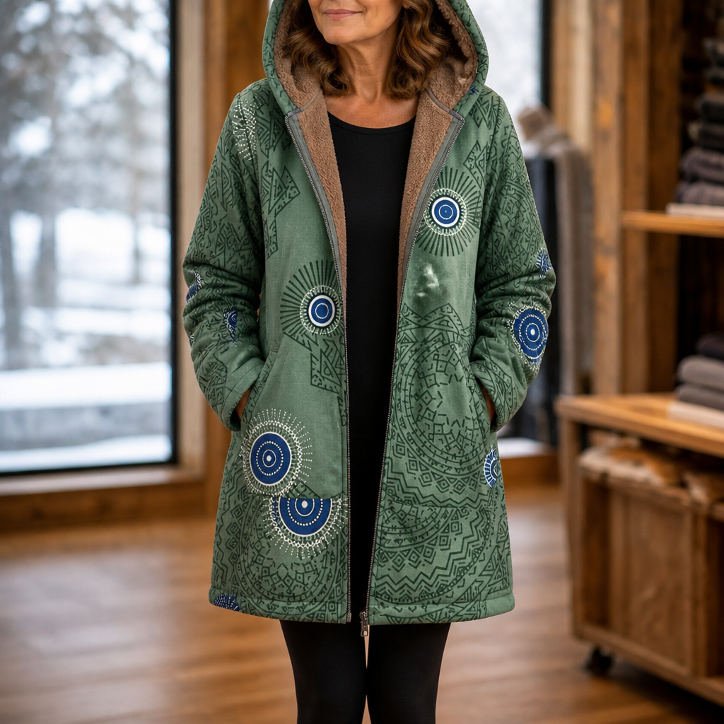Leaf & Loom Printed Winter Coat - Hooded Women's Fleece