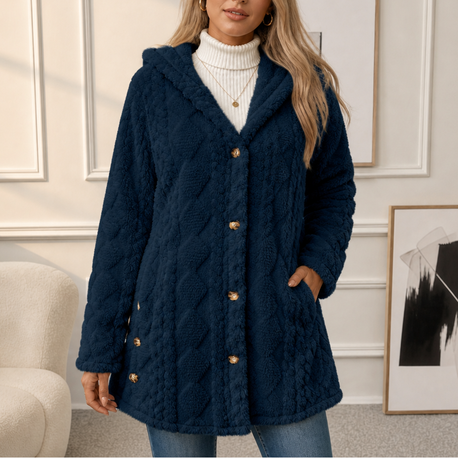 Wearbella Diamond Jacquard Hooded Coat - Women's Plush Coat