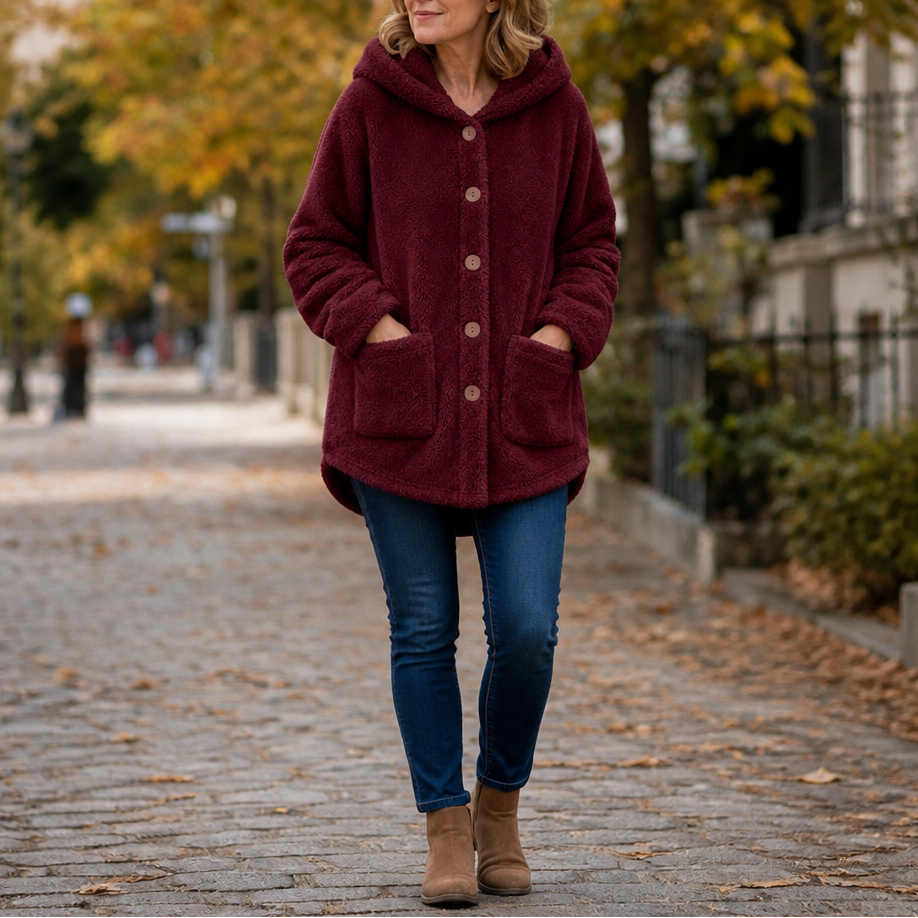 Cozyvale Hooded Winter Jacket - Button Front Women's Coat