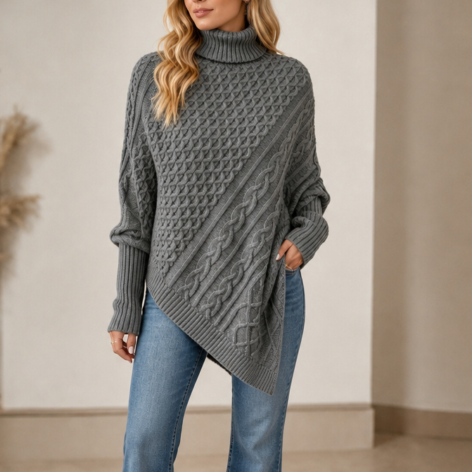 Cable & Cove Poncho Jumper - Women's Cable Knit Roll Neck