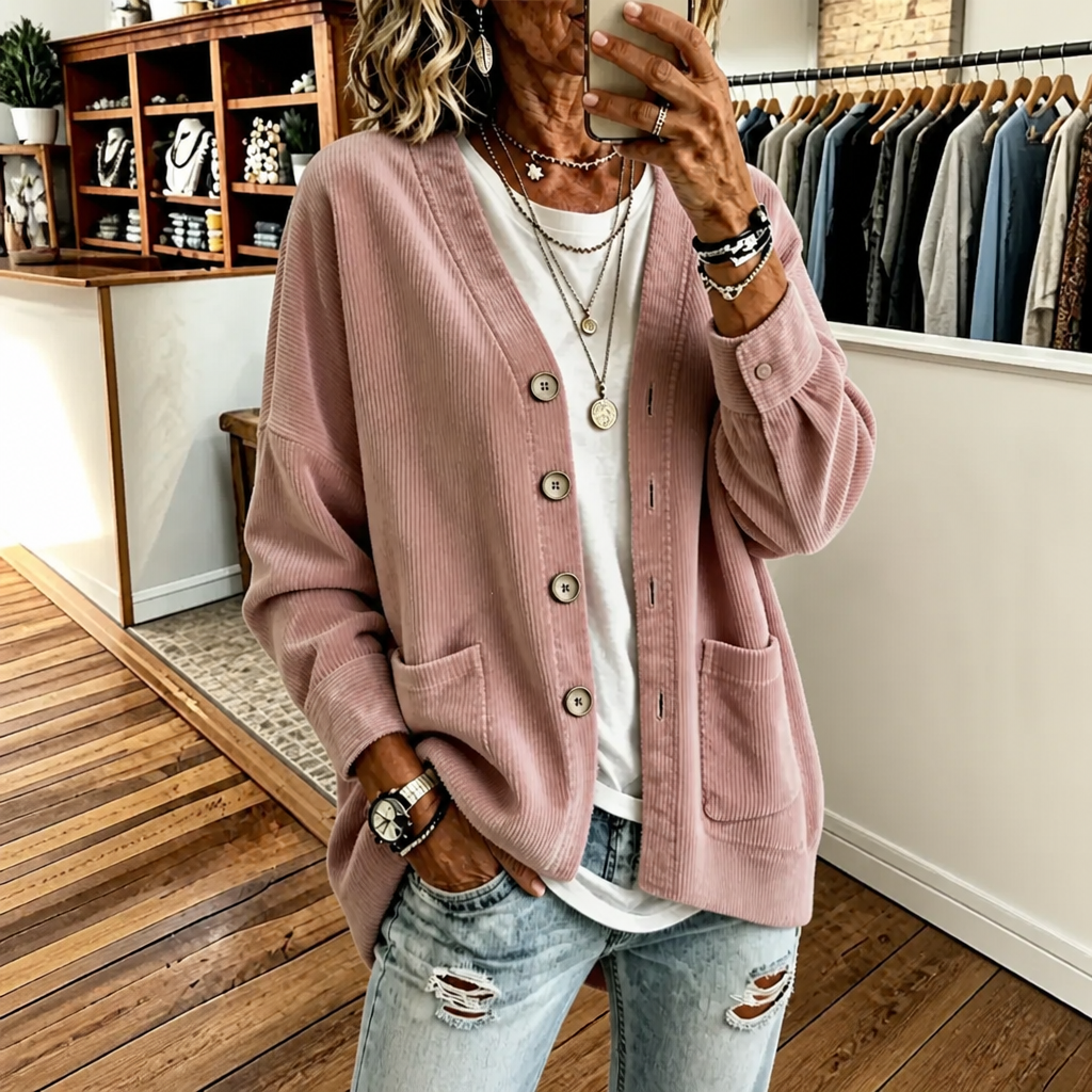 Corduvale Corduroy Cardigan - Women's Open Front V-Neck