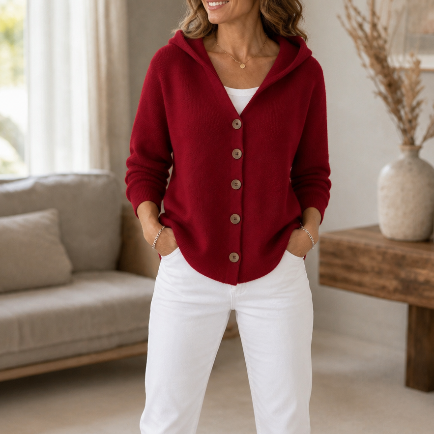 Teri Hooded Cardigan - Button Front Women's Flared Knit