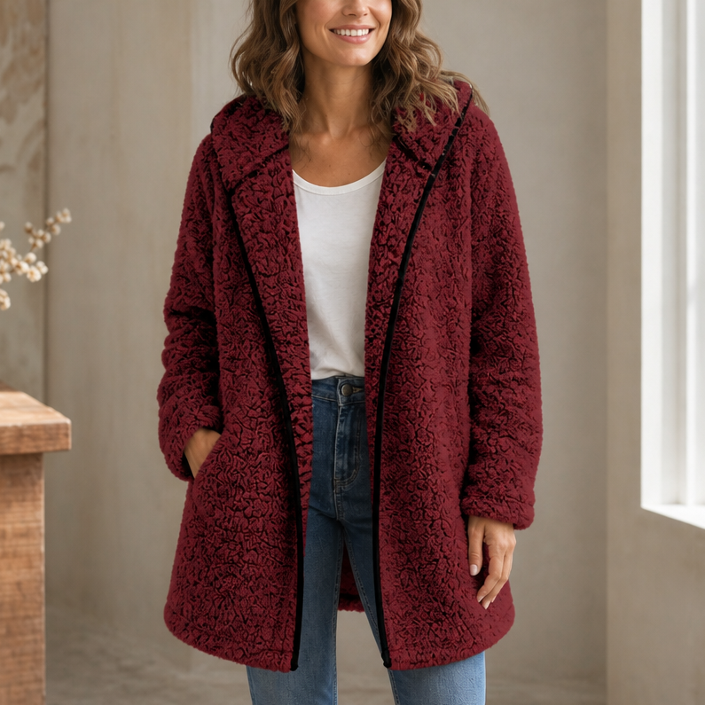 Cozyelle Plush Hooded Cardigan - Women's Fleece-Look Knit