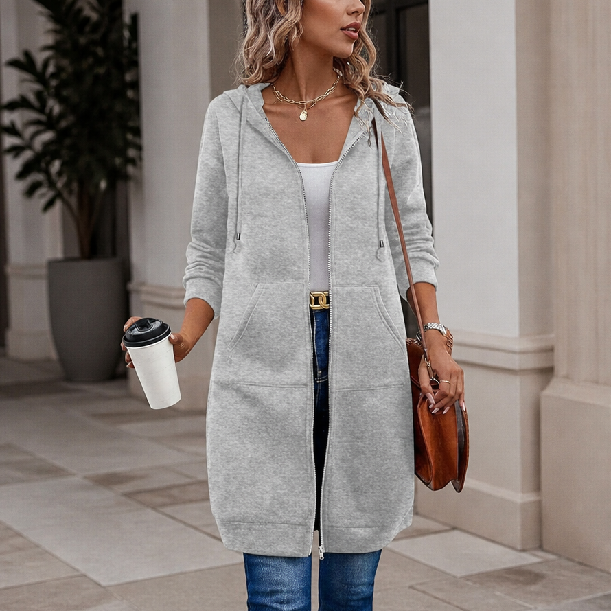 Easebella Hooded Knit Cardigan - Zip Up Women's Mid-Length