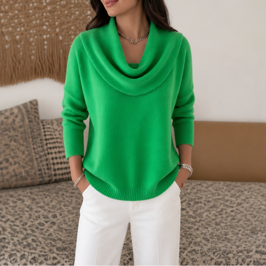 Draveline - Cowl Neck Drape Women's Knit Sweater