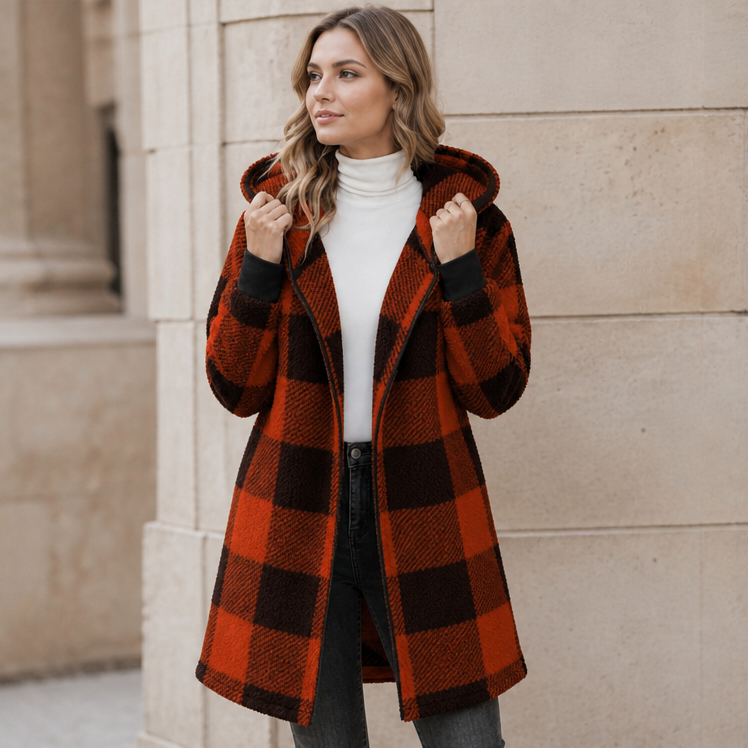 Plaidelle Plaid Hooded Cardigan - Oversized Women's Fleece