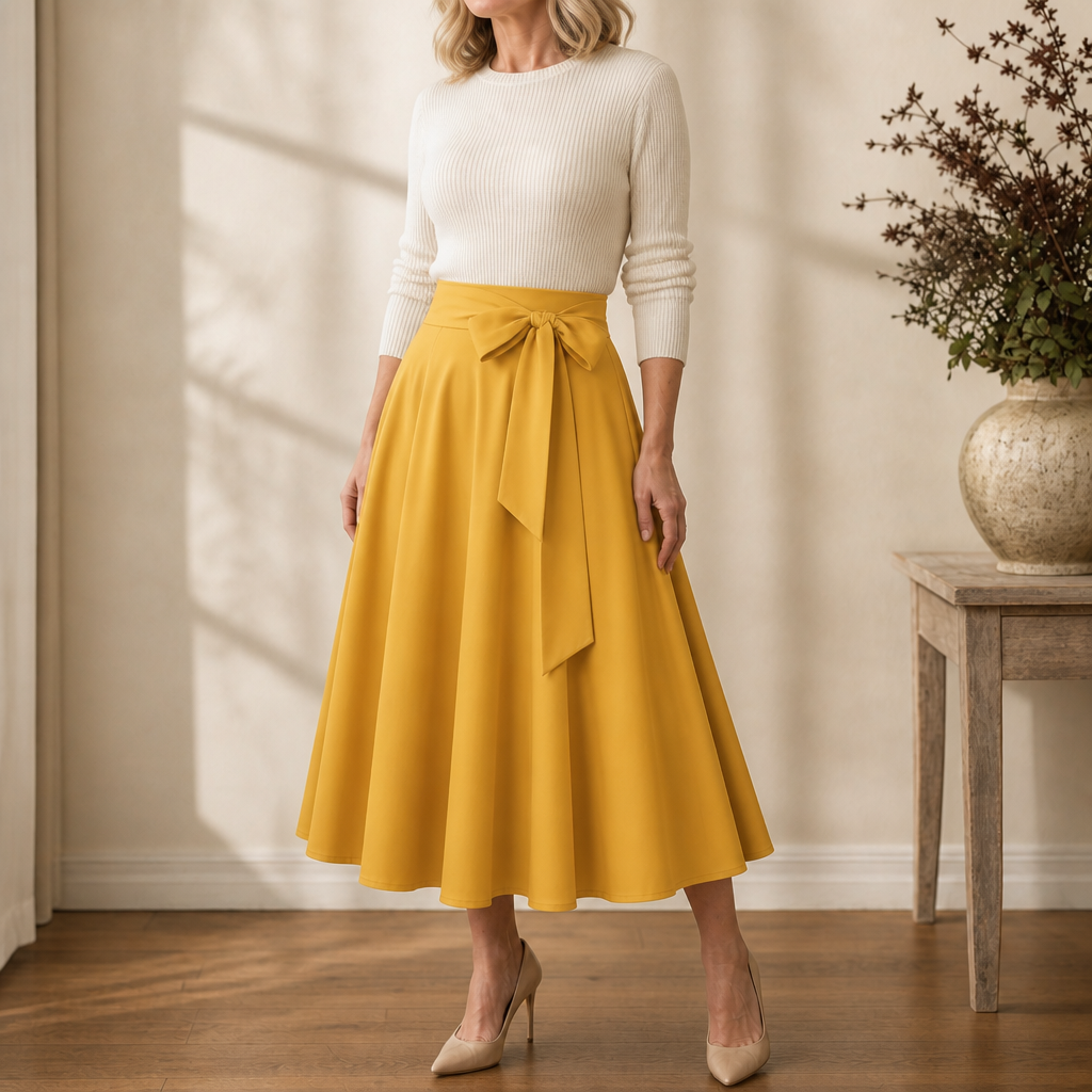 Sashwaist Pleated Skirt - Self Tie Women's Midi Skirt