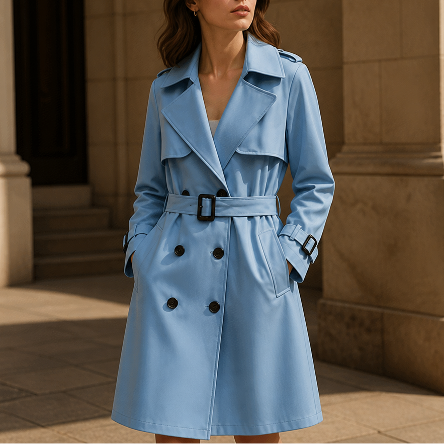 Winterly Belted Trench Coat - Women's Mid-Length Coat