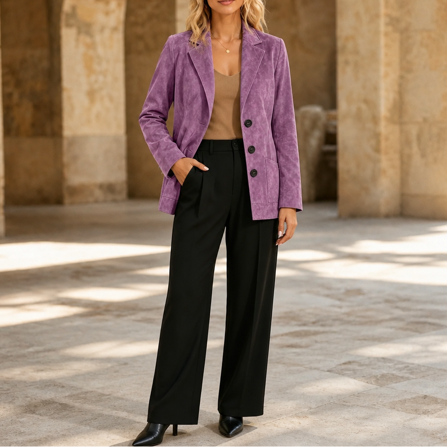 Suedelle Faux Suede Blazer - Women's Notch Collar Blazer