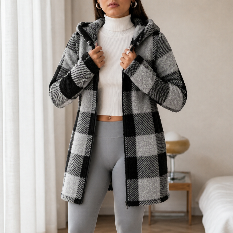 Checkhaven Buffalo Check Jacket - Hooded Zip Women's Coat