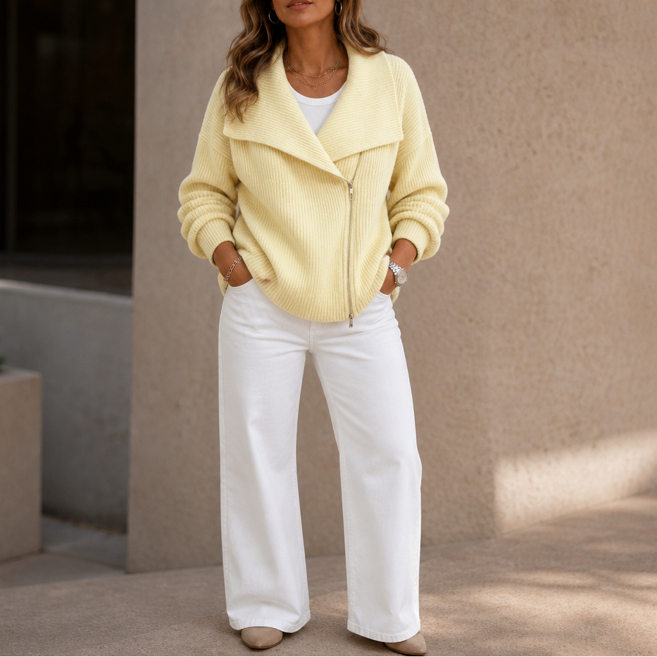Wearbella Diagonal Zip Knit Jacket - Women's Ribbed Jacket