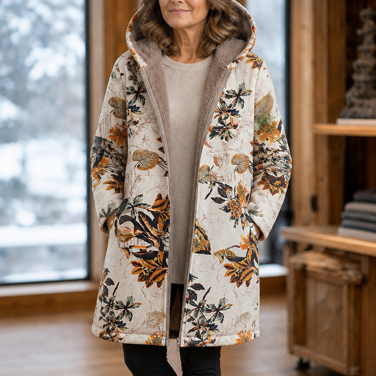 Leaf & Loom Printed Winter Coat - Hooded Women's Fleece