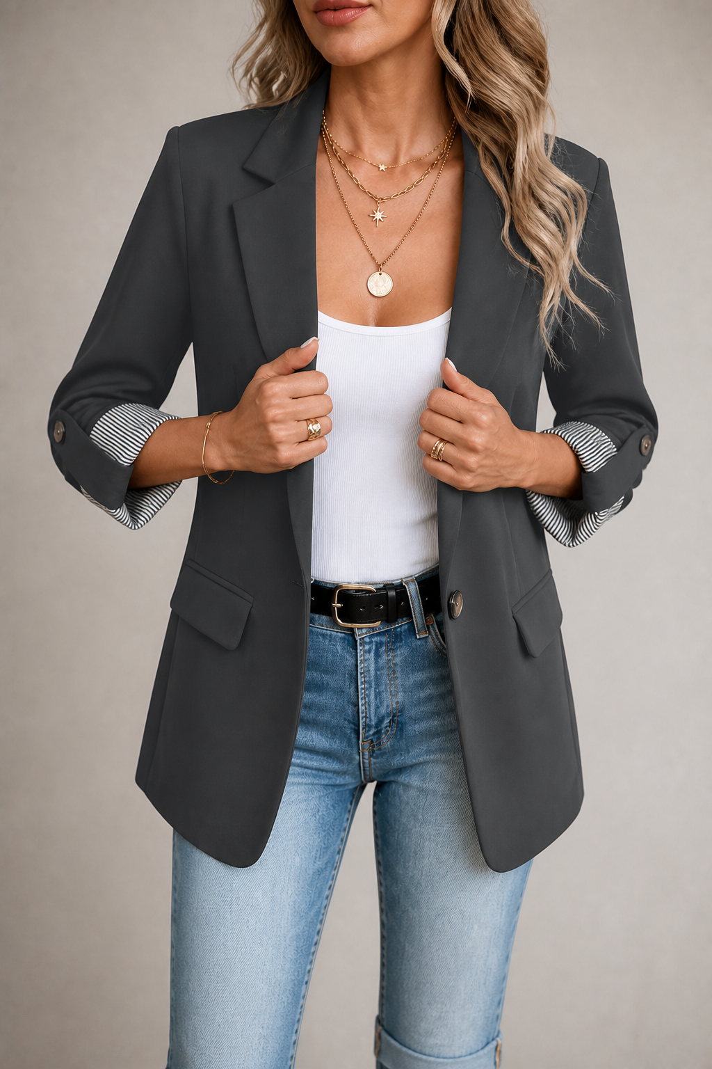 Cuffley Tailored Blazer - Women's Striped Cuff Long Blazer