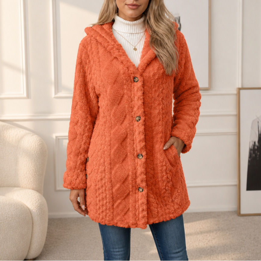 Wearbella Diamond Jacquard Hooded Coat - Women's Plush Coat
