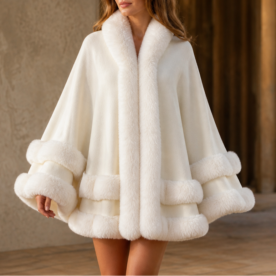 Wearbella Faux Fur Trim Cape Coat - Women's Hooded Knit